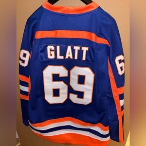 Doug The Thug #69 Glatt Halifax Highlanders Men's Hockey Jersey Blue Size XL